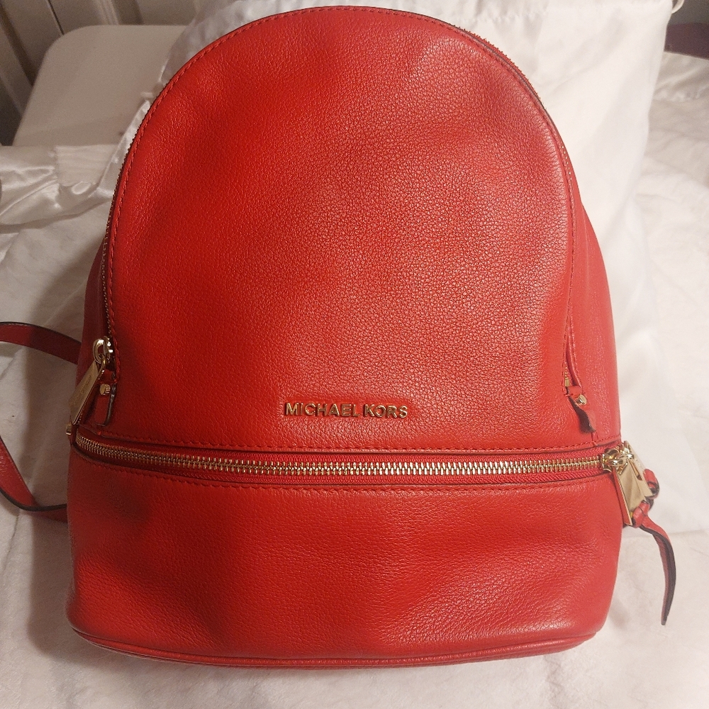 Michael Kors Red Rhea Leather Backpack - Picture 3 of 16